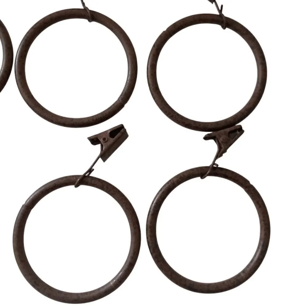 12 Metal Curtain Rings With Clips Dark Brown Bronze Farmhouse 2.25